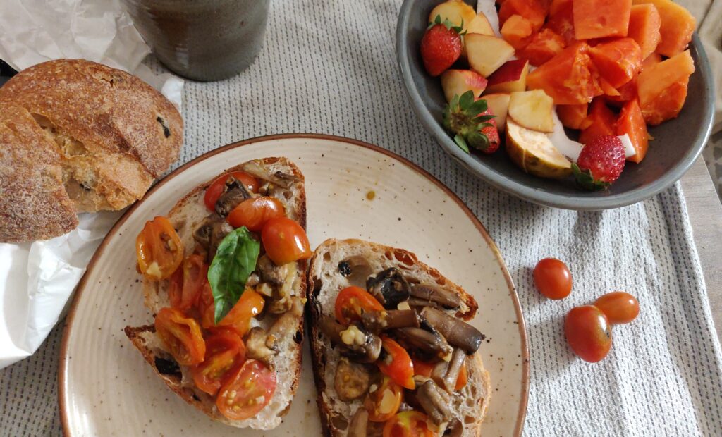 tomato mushroom toastie on sourdough bread